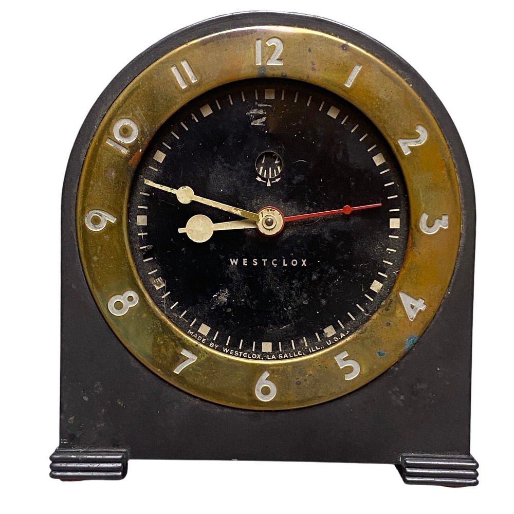 Vintage Art Deco Westclox Silent Knight Electric Alarm Clock Metal Untested‎